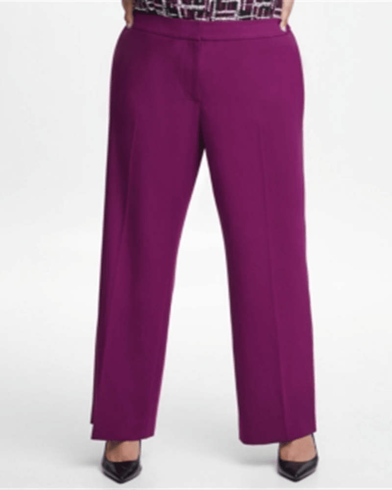 Front of a model wearing a size 18W Calvin Klein Women's Highline Pants Wine 18W in Purple by Calvin Klein. | dia_product_style_image_id:305169